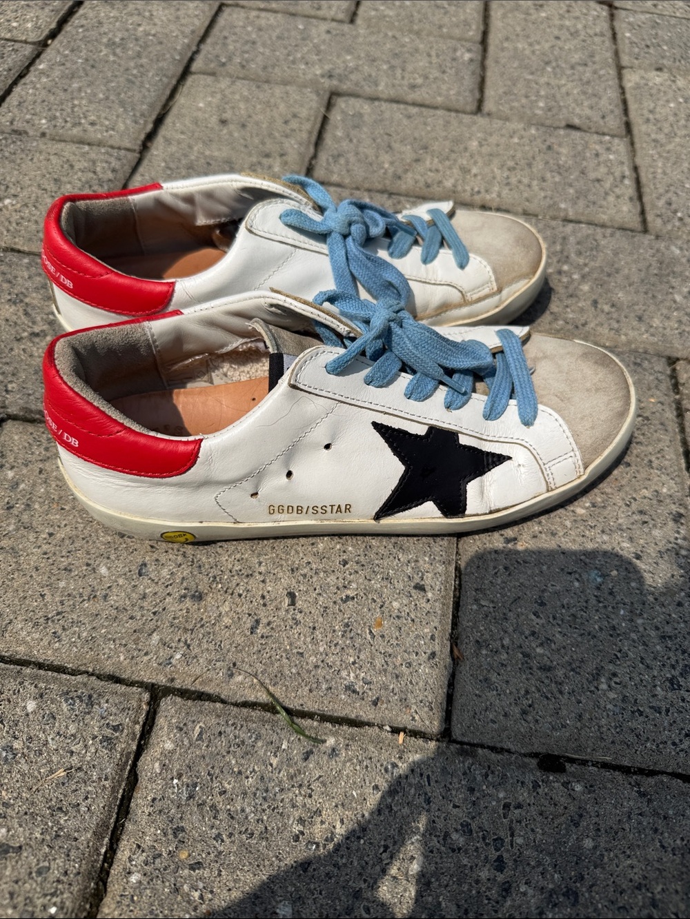 Super Star Sneakers with red heel tab & blue laces size 36